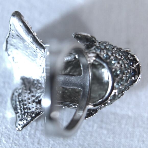 Pave Fish Ring Blue Black AB Stones - Picture 4 of 8